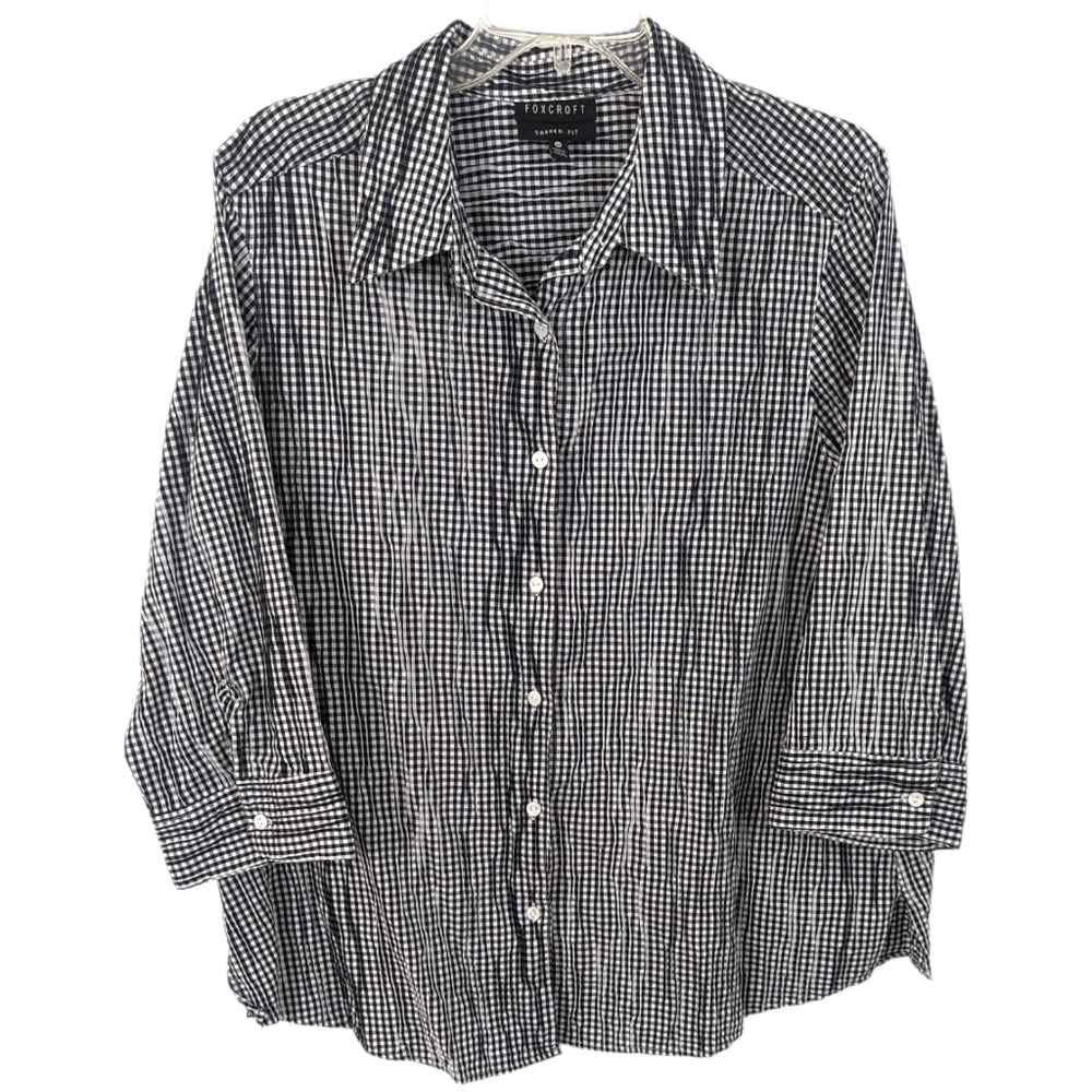Foxcroft Shaped Fit Gingham Dress Shirt Button Down Blouse Women 16W Black White